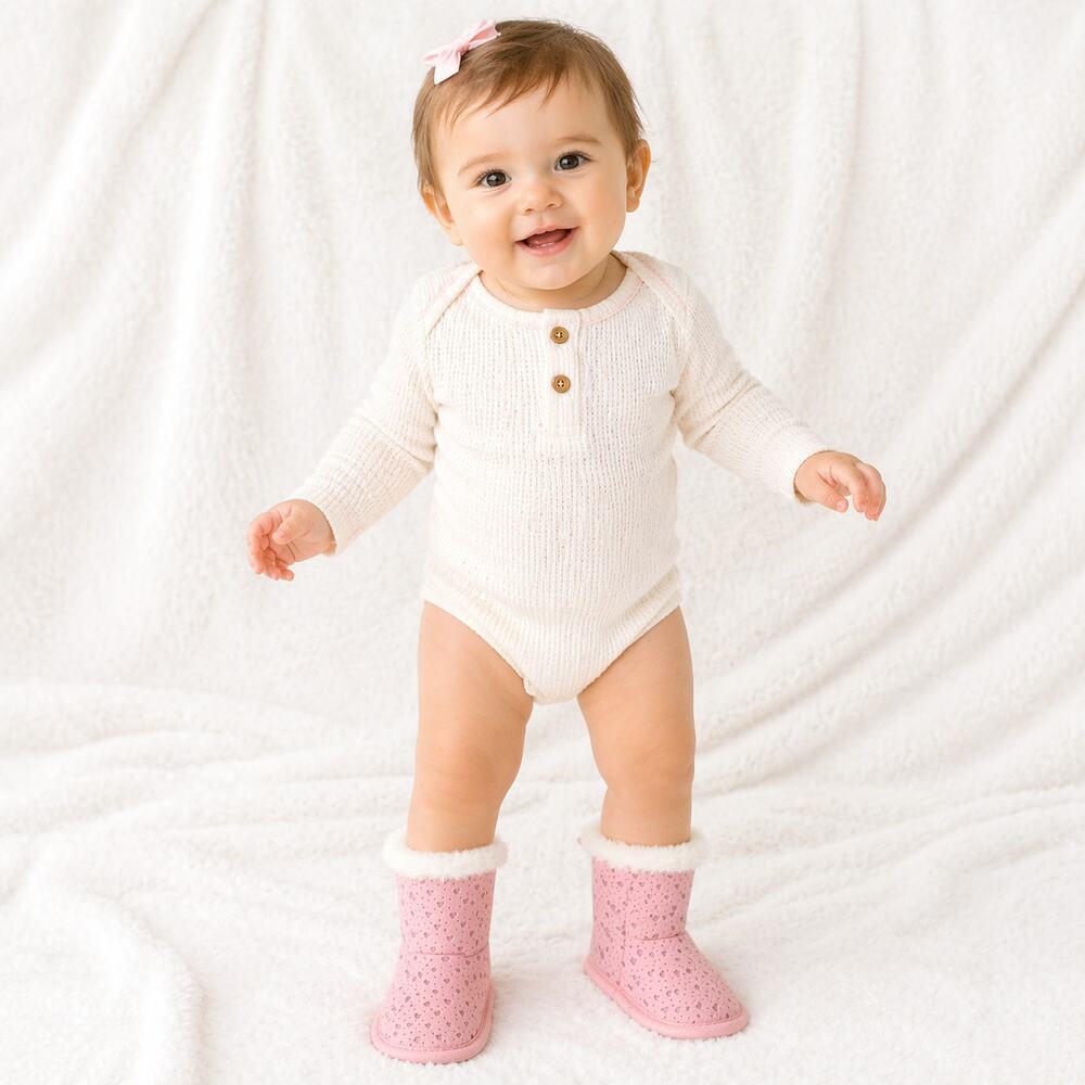 OshKosh Pink Baby Boots Faux Fur Heart Detail Size 4 (9-12M) NWT